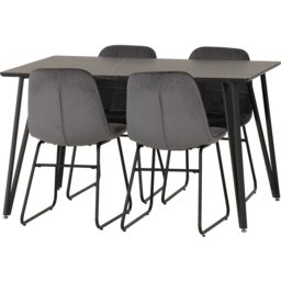 Seconique Marlow and Lukas 4 Seater Dining Set Black Marble and Grey Velvet - Black Marble/Grey Velvet - Wilko - thumbnail 3