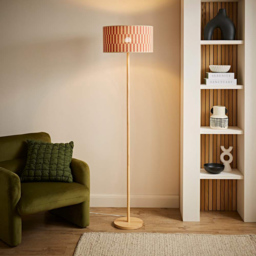 ValueLights Heather Orange Checkerboard Bamboo Shade Light Wood LED Floor Lamp with Bulb - Size: 180 x 30 x 30cm - Cream - Wilko - thumbnail 4