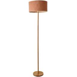 ValueLights Heather Orange Checkerboard Bamboo Shade Light Wood LED Floor Lamp with Bulb - Size: 180 x 30 x 30cm - Cream - Wilko