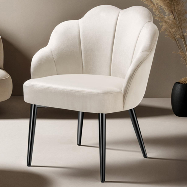 tectake Hellen Set of 6 Cream and Black Shell Shaped Velvet Accent Chair - Size: Single - Wilko - image 1
