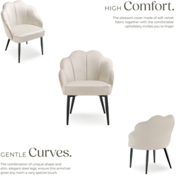 tectake Hellen Set of 6 Cream and Black Shell Shaped Velvet Accent Chair - Size: Single - Wilko - thumbnail 5