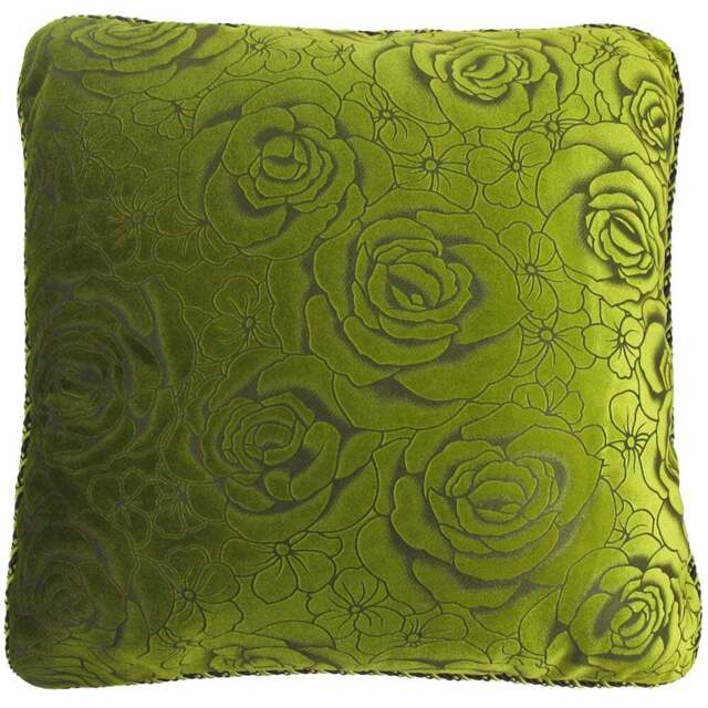 Intimates Flock Rose Lime Velvet Filled Cushion 43 x 43cm 2 Pack - Green - Wilko - image 1