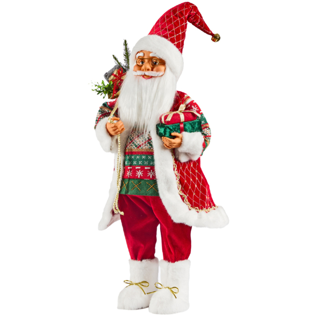 The Christmas Workshop Standing Santa Claus Decoration with Gift Sack 3.2ft - Size: 97 x 32 x 25cm - Red - Wilko - image 1
