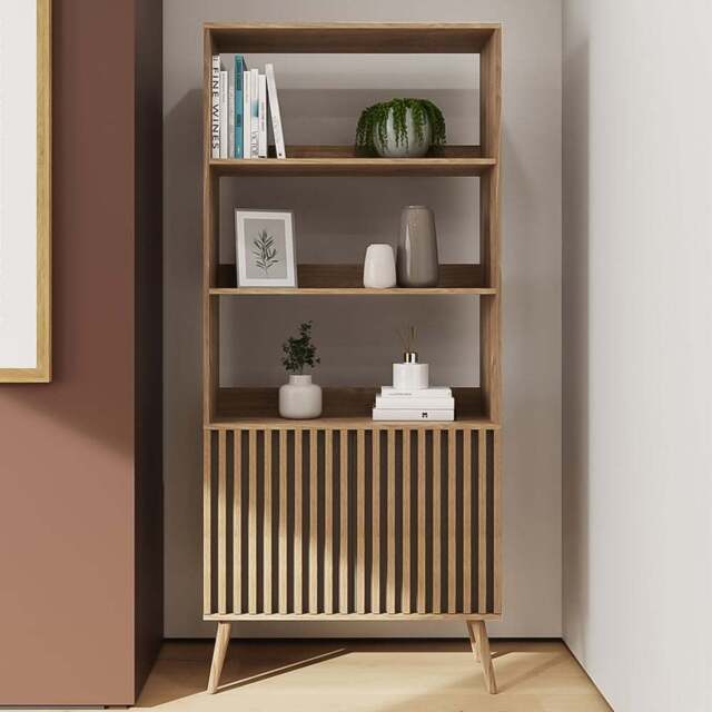 GFW Rowan 2 Door 3 Shelf Oak Slatted Bookcase - Wilko - image 1