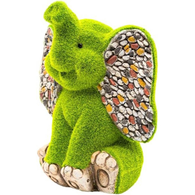 Marco Paul Stone and Grass Effect Resin Elephant Garden Ornament - Size: 35 x 29 x 10cm - Green - Wilko - image 1