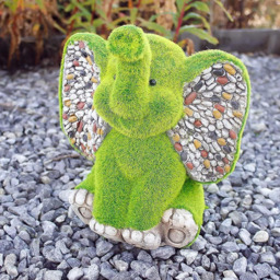 Marco Paul Stone and Grass Effect Resin Elephant Garden Ornament - Size: 35 x 29 x 10cm - Green - Wilko - thumbnail 3