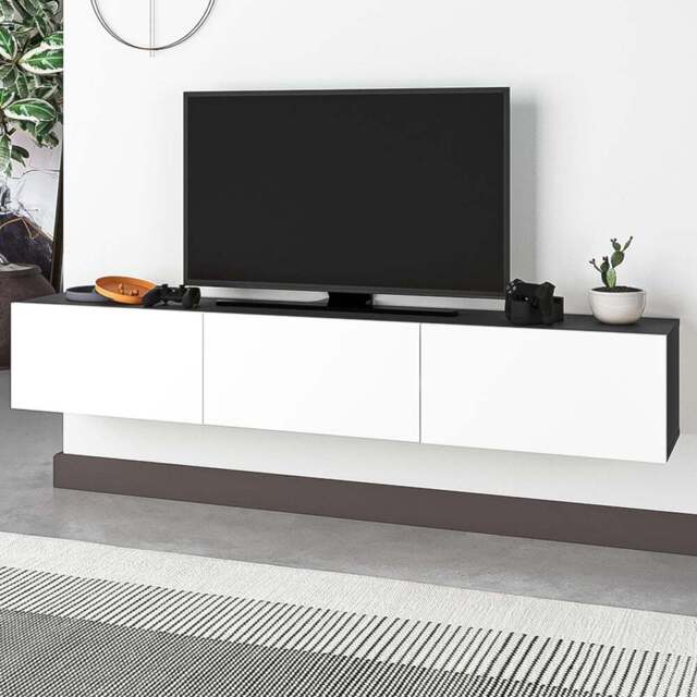 Decortie Francy 3 Door Anthracite and White Wall Mounted TV Unit - Size: 30 x 180 x 32cm - Multi - Wilko - image 1