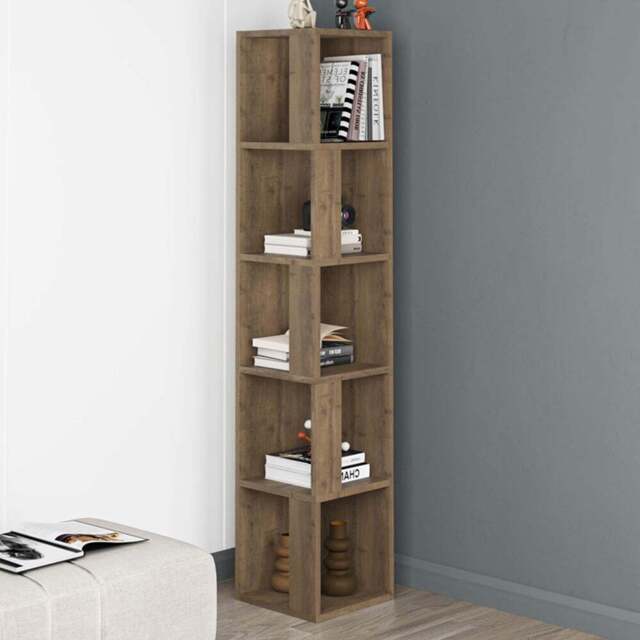 Decortie Piano Dark Oak Effect Tall Corner Bookcase - Brown - Wilko - image 1