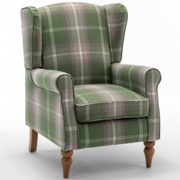 Furniture One Green Check Fabric Wing Back Fireside Armchair - Size: Single - Wilko - thumbnail 3