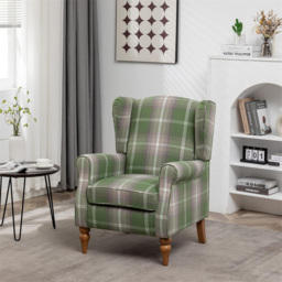 Furniture One Green Check Fabric Wing Back Fireside Armchair - Size: Single - Wilko - thumbnail 4