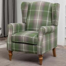 Furniture One Green Check Fabric Wing Back Fireside Armchair - Size: Single - Wilko