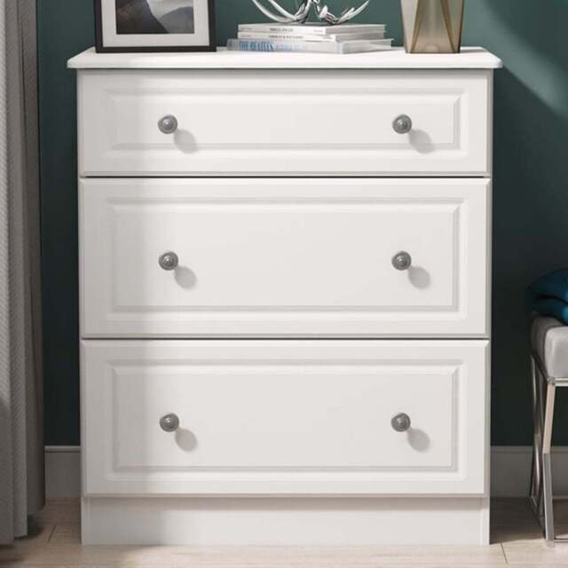 Crowndale Pembroke 3 Drawer Matt White Deep Chest of Drawers Ready Assembled - White Matt - Wilko - image 1