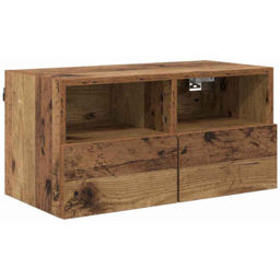 vidaXL 2 Door 2 Shelf Old Wood Wall Mounted TV Unit Set of 2 - Size: 40 x 100 x 34.5cm - Brown - Wilko - thumbnail 5