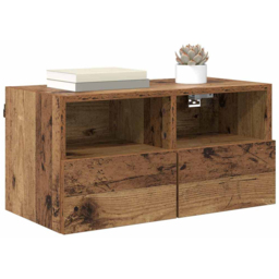 vidaXL 2 Door 2 Shelf Old Wood Wall Mounted TV Unit Set of 2 - Size: 40 x 100 x 34.5cm - Brown - Wilko - thumbnail 4