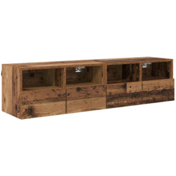 vidaXL 2 Door 2 Shelf Old Wood Wall Mounted TV Unit Set of 2 - Size: 40 x 100 x 34.5cm - Brown - Wilko - thumbnail 3