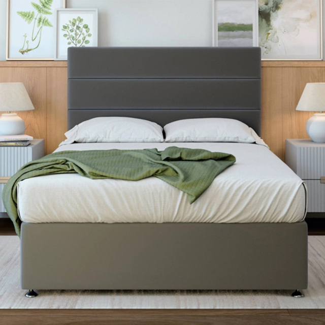 Bedmaster Small Double Graphite Plush Velvet 4 Drawer Divan Base with Milan Headboard - Grey - Wilko - image 1