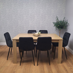 Portland Rocco 6 Seater Velvet Dining Set Wooden Oak Effect and Black - Multi - Wilko - thumbnail 7