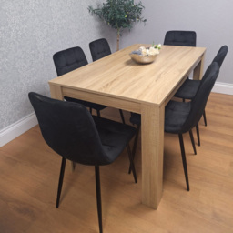 Portland Rocco 6 Seater Velvet Dining Set Wooden Oak Effect and Black - Multi - Wilko - thumbnail 6