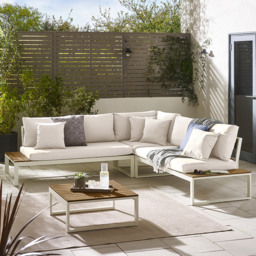 Furniturebox Bermuda 6 Seater White and Cream Garden Corner Sofa Set - Wilko - thumbnail 1