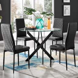 Furniturebox Arona Valera Glass 4 Seater Round Dining Set Black - Wilko - thumbnail 1