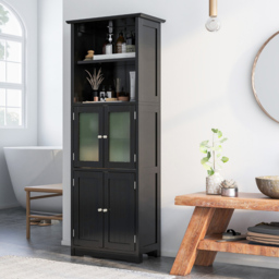 Costway 4 Door 2 Shelf Black Freestanding Storage Cabinet - Size: 60 x 30 x 163cm - Wilko - thumbnail 5