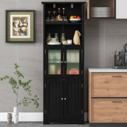 Costway 4 Door 2 Shelf Black Freestanding Storage Cabinet - Size: 60 x 30 x 163cm - Wilko