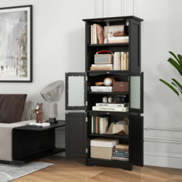 Costway 4 Door 2 Shelf Black Freestanding Storage Cabinet - Size: 60 x 30 x 163cm - Wilko - thumbnail 4