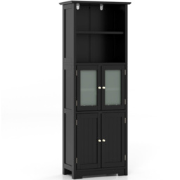 Costway 4 Door 2 Shelf Black Freestanding Storage Cabinet - Size: 60 x 30 x 163cm - Wilko - thumbnail 3