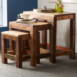 Brooklyn Camea Wooden Nest of Tables Set of 3 - Brown - Wilko