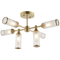 Merano Trieste Satin Brass and Frosted Glass 6 Light Ceiling Semi Flush - Size: 59.5 x 65.5 x 34.5cm - Brown - Wilko - thumbnail 4