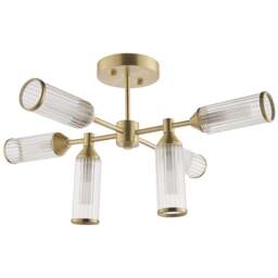 Merano Trieste Satin Brass and Frosted Glass 6 Light Ceiling Semi Flush - Size: 59.5 x 65.5 x 34.5cm - Brown - Wilko