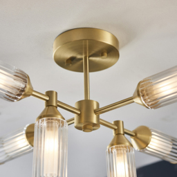Merano Trieste Satin Brass and Frosted Glass 6 Light Ceiling Semi Flush - Size: 59.5 x 65.5 x 34.5cm - Brown - Wilko - thumbnail 5