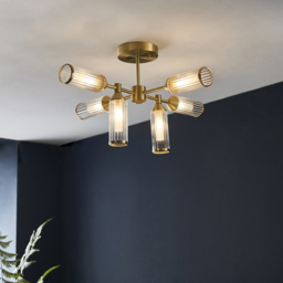 Merano Trieste Satin Brass and Frosted Glass 6 Light Ceiling Semi Flush - Size: 59.5 x 65.5 x 34.5cm - Brown - Wilko - thumbnail 3