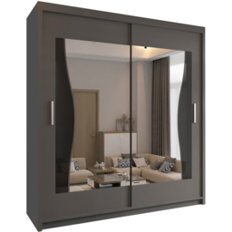 Sliding Wardrobes 4U Batumi 2 Door Grey Compact Curved Mirrored Wardrobe 150cm - Wilko - thumbnail 3