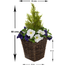 GreenBrokers Artificial Dark Purple and White Petunias Dark Rattan Planters 60cm 2 Pack - Size: 30 x 34 x 60cm - Multi - Wilko - thumbnail 4