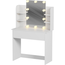 FurnitureHMD Single Drawer 4 Shelf White Wooden Dressing Table with LED Mirror - Size: 140 x 85 x 40cm - Wilko - thumbnail 3