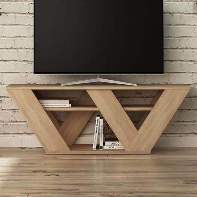 Decortie Pipralla 2 Shelf Oak Modern TV Unit - Size: 40 x 110 x 30cm - Cream - Wilko - image 1