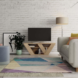 Decortie Pipralla 2 Shelf Oak Modern TV Unit - Size: 40 x 110 x 30cm - Cream - Wilko - thumbnail 5