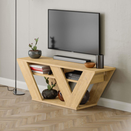 Decortie Pipralla 2 Shelf Oak Modern TV Unit - Size: 40 x 110 x 30cm - Cream - Wilko - thumbnail 6