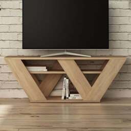 Decortie Pipralla 2 Shelf Oak Modern TV Unit - Size: 40 x 110 x 30cm - Cream - Wilko - thumbnail 1