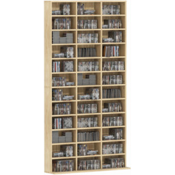HOMCOM 36 Shelf Oak Tone Large DVD and CD Media Storage Unit - Size: 195 x 23.5 cm x 102cm - White - Wilko - thumbnail 3