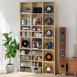 HOMCOM 36 Shelf Oak Tone Large DVD and CD Media Storage Unit - Size: 195 x 23.5 cm x 102cm - White - Wilko - thumbnail 1