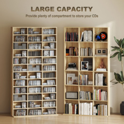 HOMCOM 36 Shelf Oak Tone Large DVD and CD Media Storage Unit - Size: 195 x 23.5 cm x 102cm - White - Wilko - thumbnail 5
