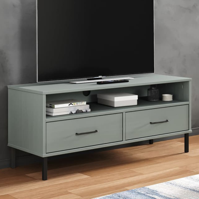 vidaXL Single Shelf 2 Drawer Grey Solid Pine Wood TV Cabinet - Size: 46.5 x 106 x 40cm - Wilko - image 1
