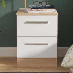 Crowndale Contrast 2 Drawer White Matt and Bardolino Oak Compact Bedside Cabinet Ready Assembled - White Matt & Bardolino Oak - Wilko - thumbnail 1