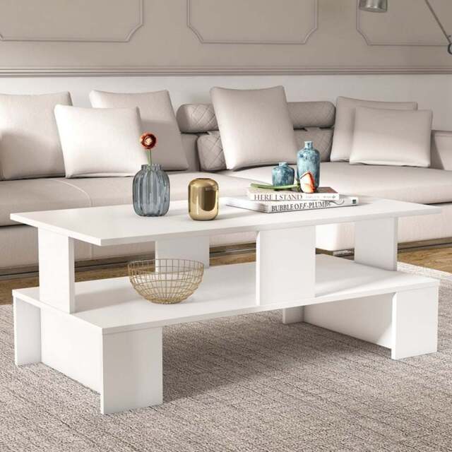 Decorotika Evans Single Shelf White Coffee Table - Size: 46.8 x 120 x 60cm - Wilko - image 1