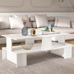 Decorotika Evans Single Shelf White Coffee Table - Size: 46.8 x 120 x 60cm - Wilko