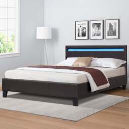 Comfy Living Single Brown Faux Leather Bed Frame with LED Strip - Wilko - thumbnail 1