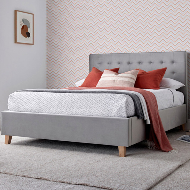 Kingham Double Grey Velvet Ottoman Bed - Bedmaster - Wilko - image 1