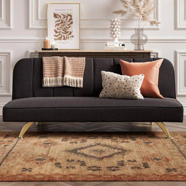 Burlington Single Sleeper Black Velvet Brushed Gold Sofa Bed - LPD Home - Wilko - image 1